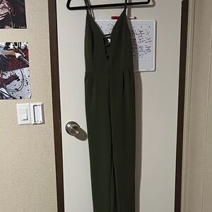 French Atmosphere Deep Green Jumpsuit
